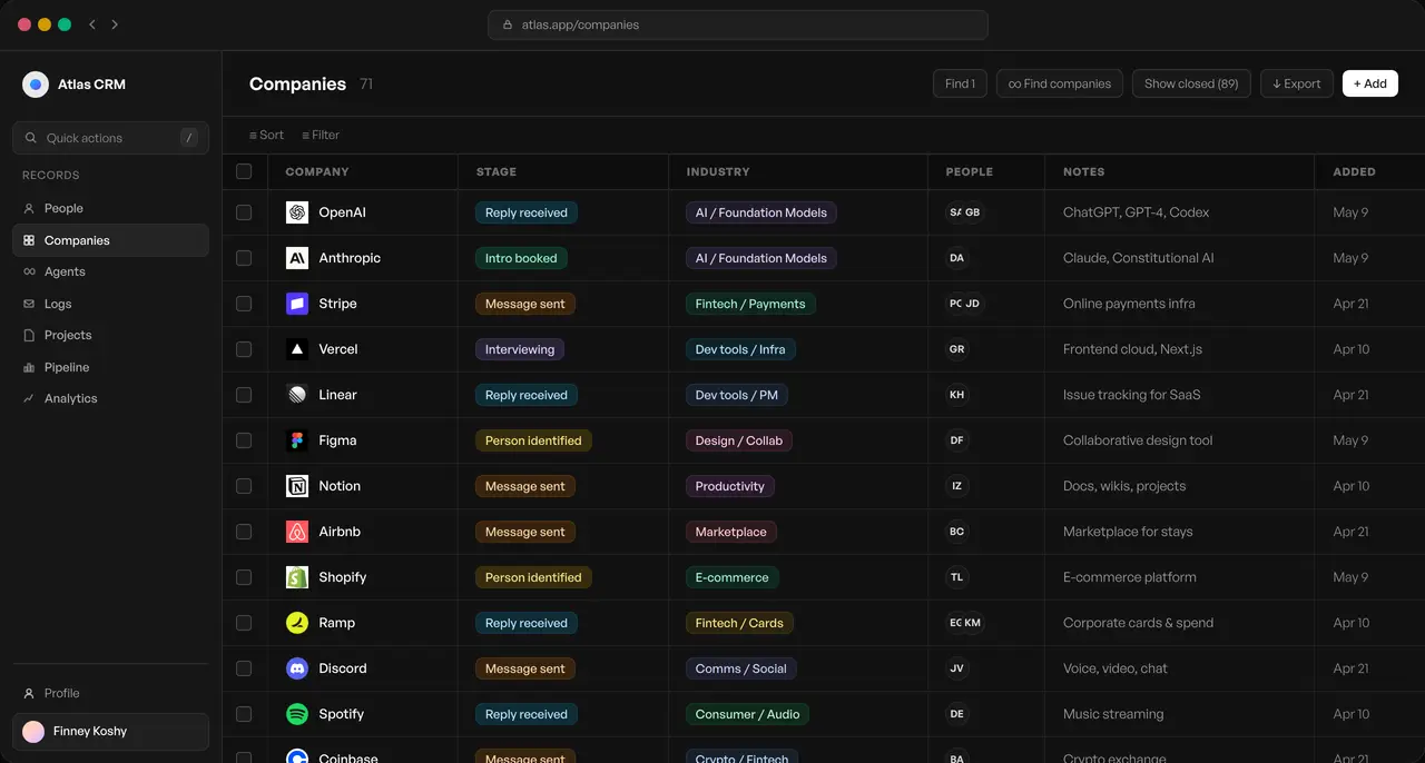 Atlas CRM product preview